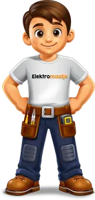 De mascotte van Elektromaatje, een monteur met gereedschapsriem