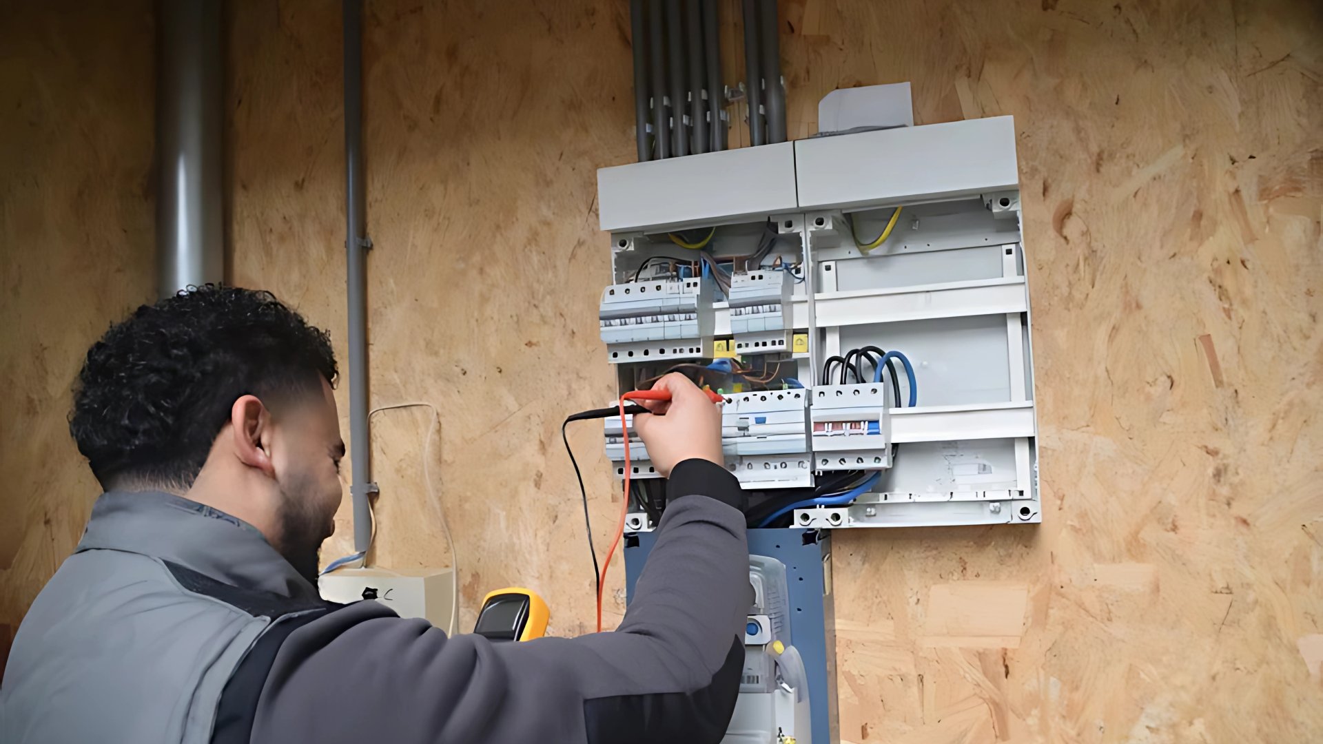 Monteur van Elektromaatje meet een groepenkast door